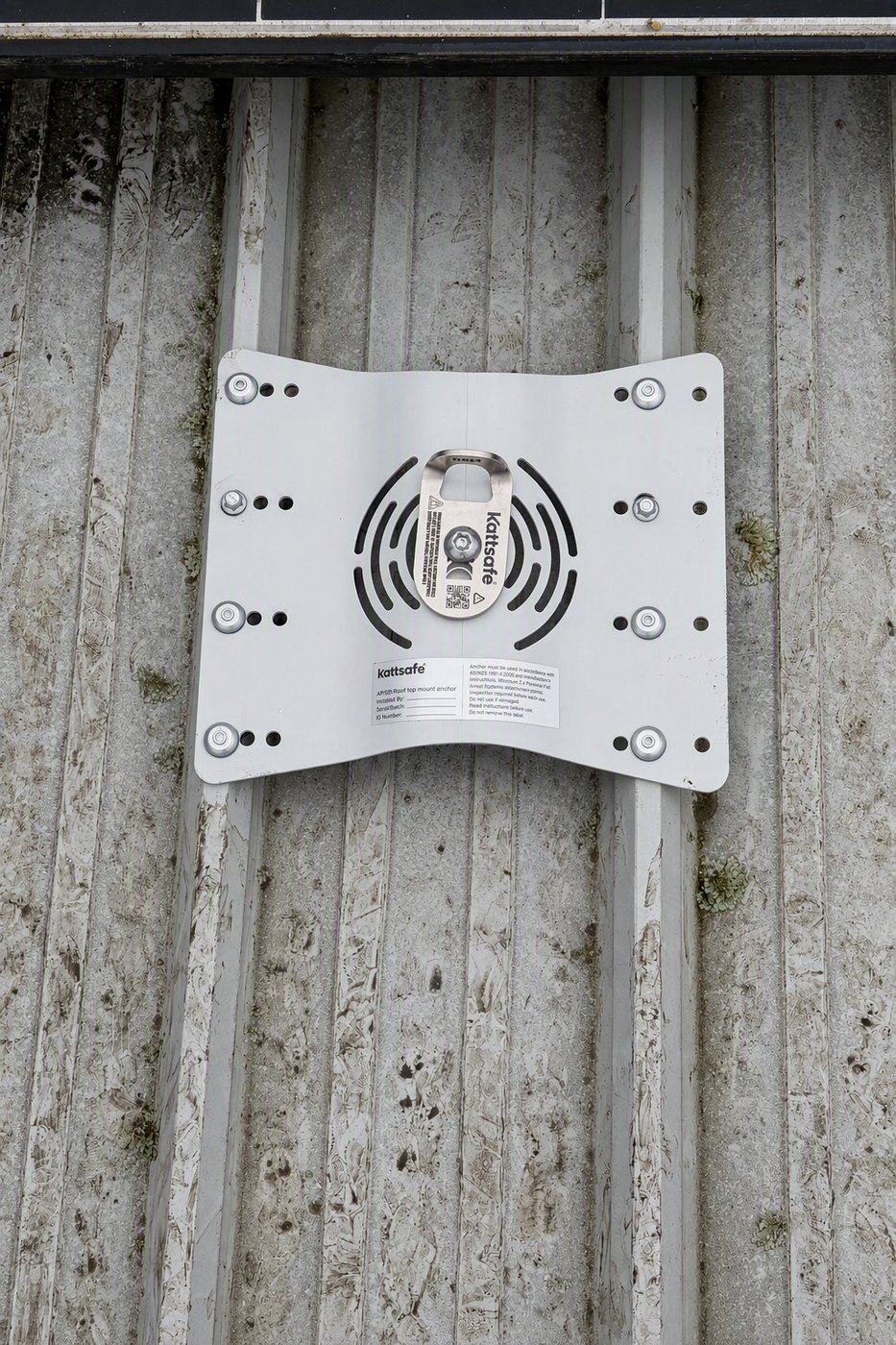 Fall arrest roof anchor point installed on metal roof sheeting in Melbourne