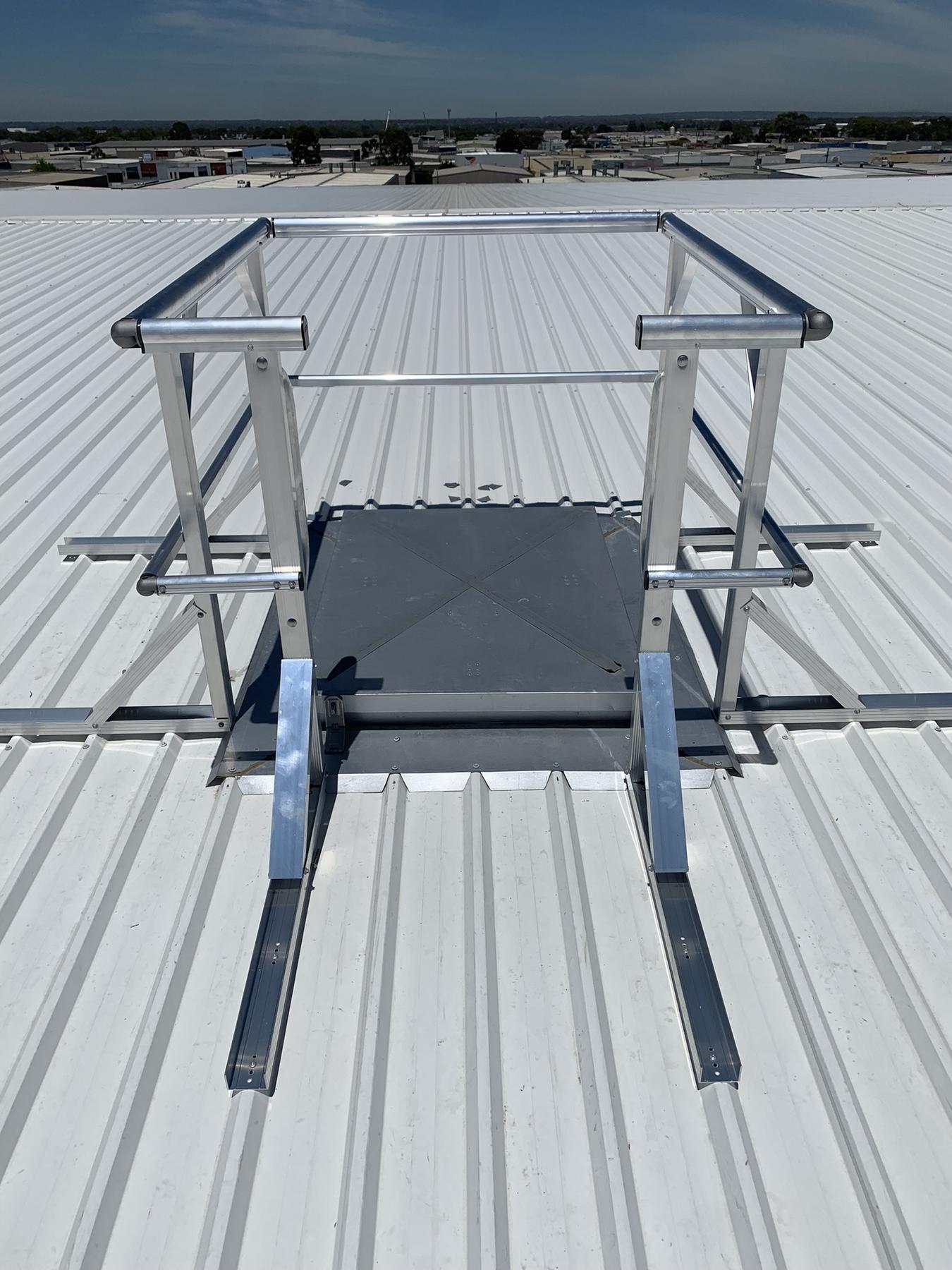 Roof hatch access guardrails installed on Melbourne commercial building